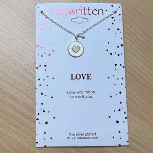 UNWRITTEN LOVE Fine Silver Plated‎ Chain Necklace 16"+2" Adjustable Chain